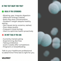 Wellsprout test suitability guide with text and blurred blue circles on a dark background